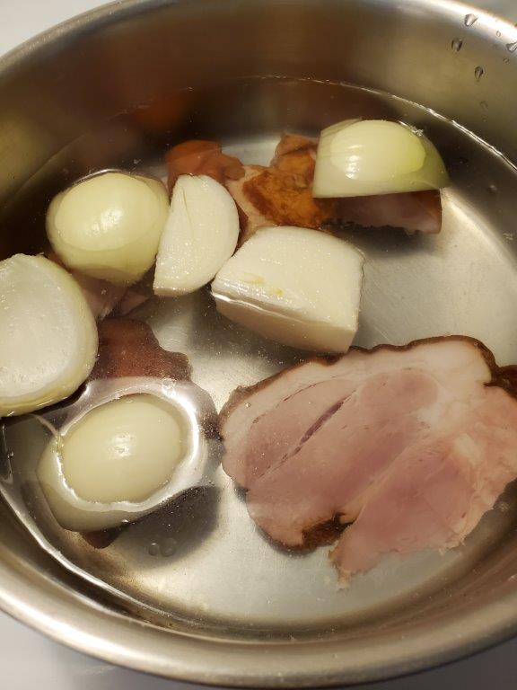 Ham and onions making stock.