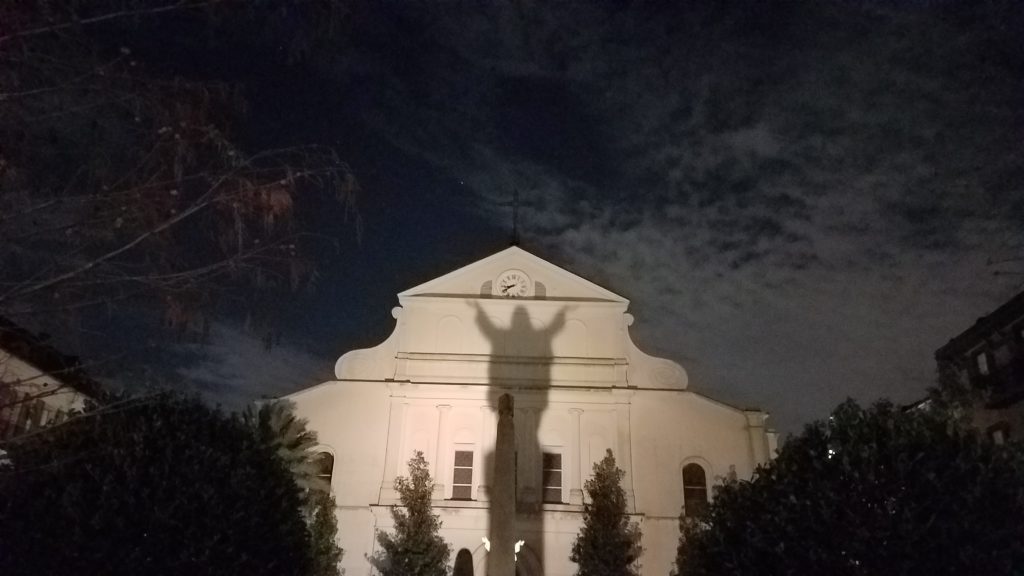 A shadow cast on the back of St. Louis Cathedral