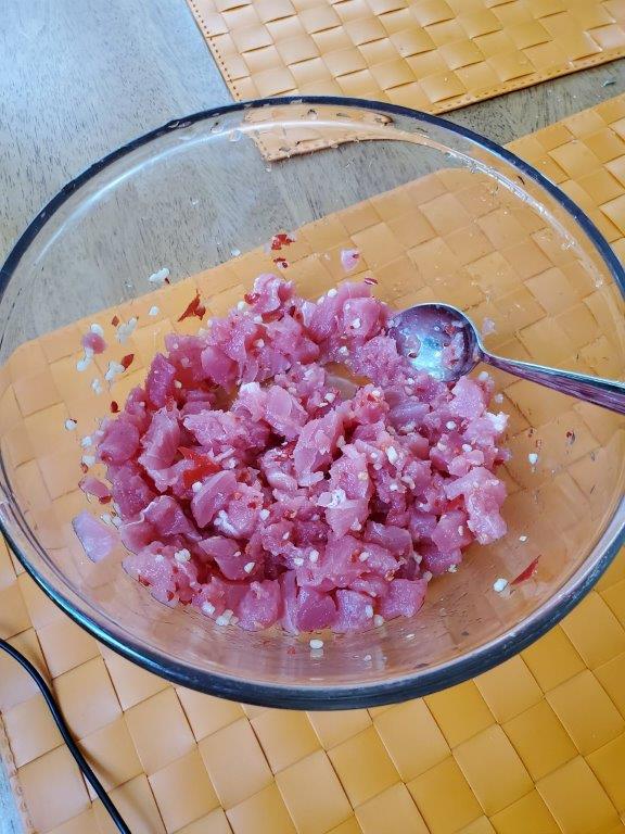 Tuna marinating