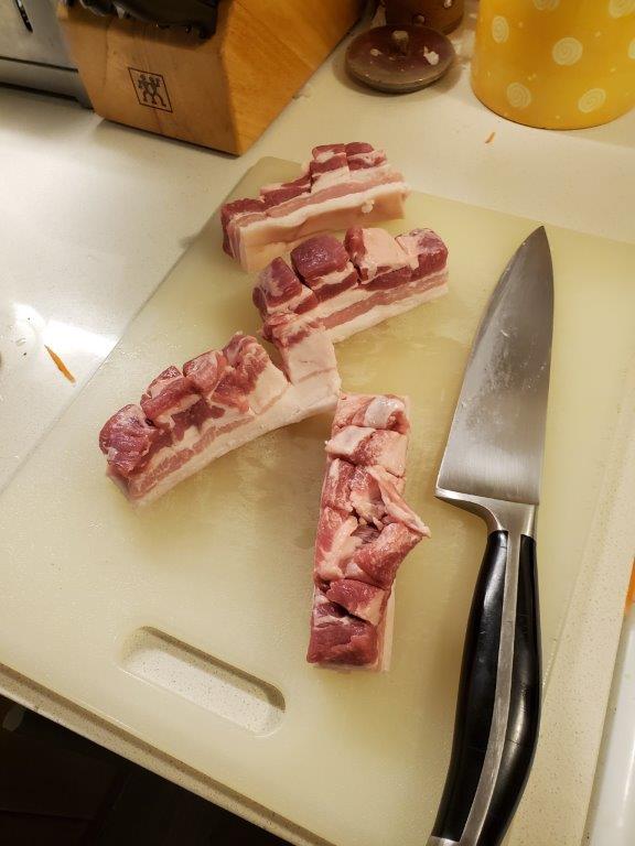 Pork belly prepared for cooking