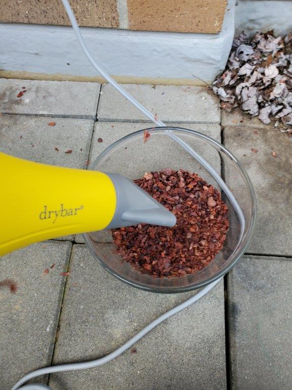 Hair dryer and cocoa beans.