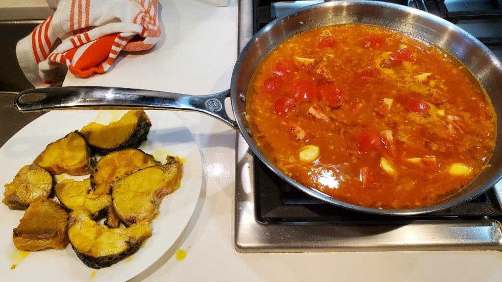 Fish curry in progress.